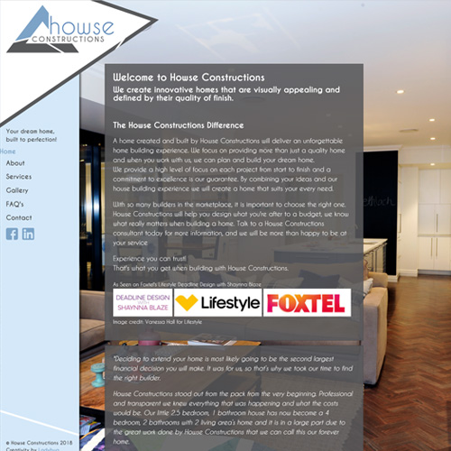 Howse Constructions - custom designed website